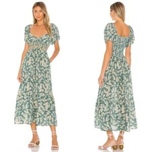Free People Ellie Floral Print Smocked Waist Boho Midi Dress